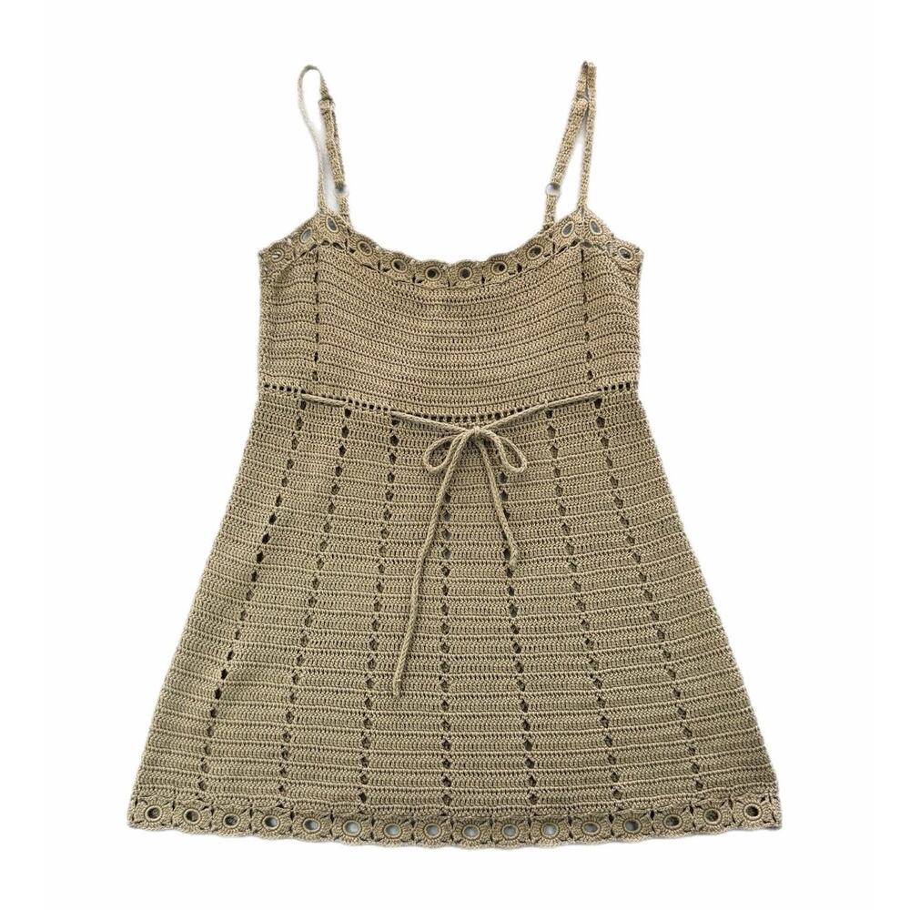 BCBGMaxazria Olive Crochet Cotton Boho Hippie Beachy Fairy Knit Babydoll Top